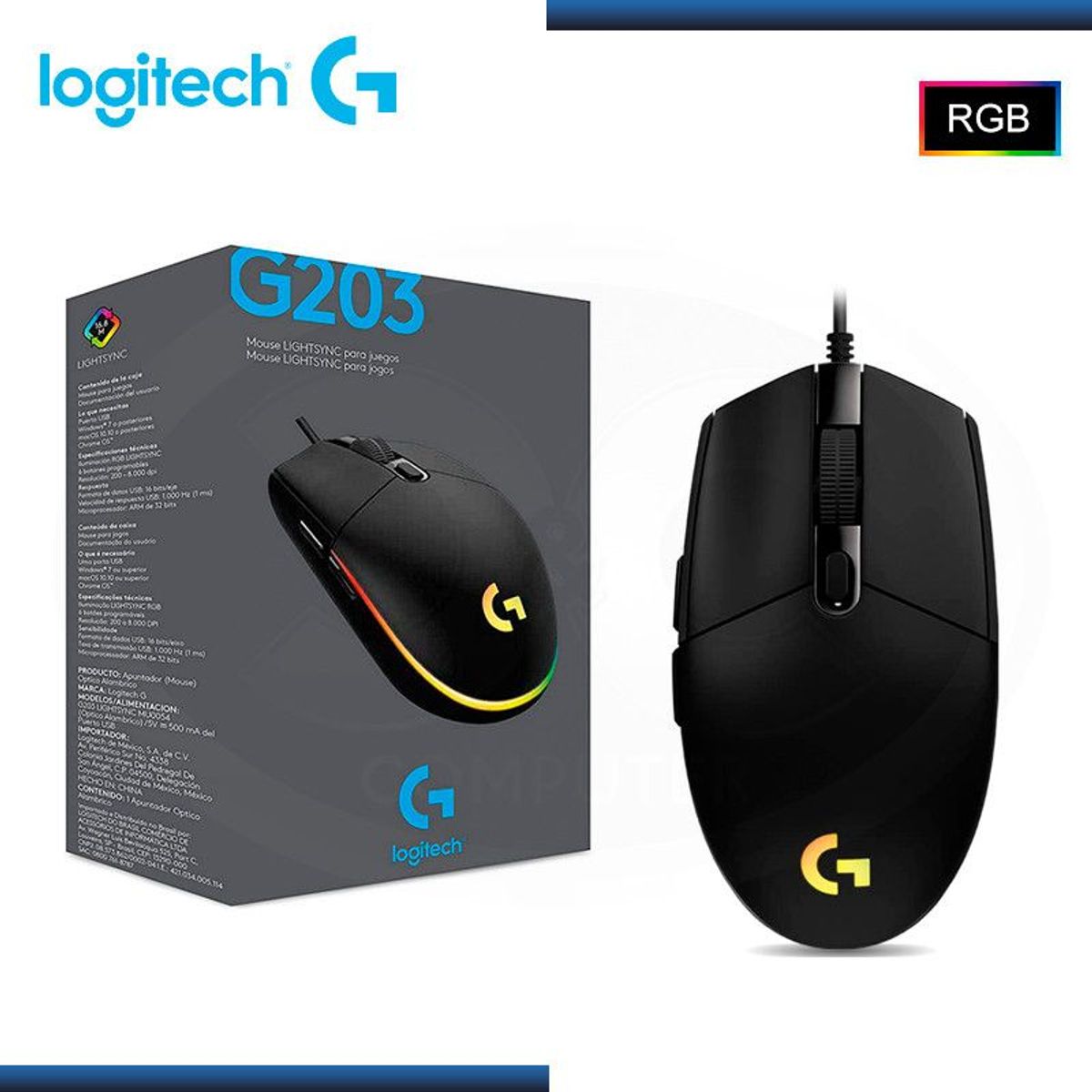LOGITECH - MOUSE LOGITECH G203 LIGHTSYNC OPTICAL 8000 DPI RGB BLACK
