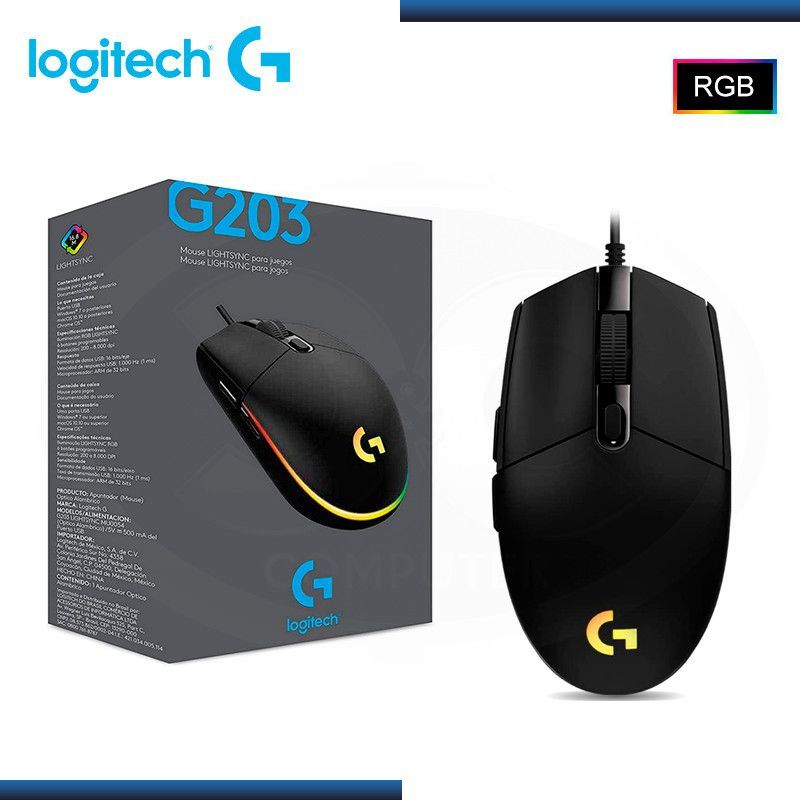 LOGITECH - MOUSE LOGITECH G203 LIGHTSYNC OPTICAL 8000 DPI RGB BLACK
