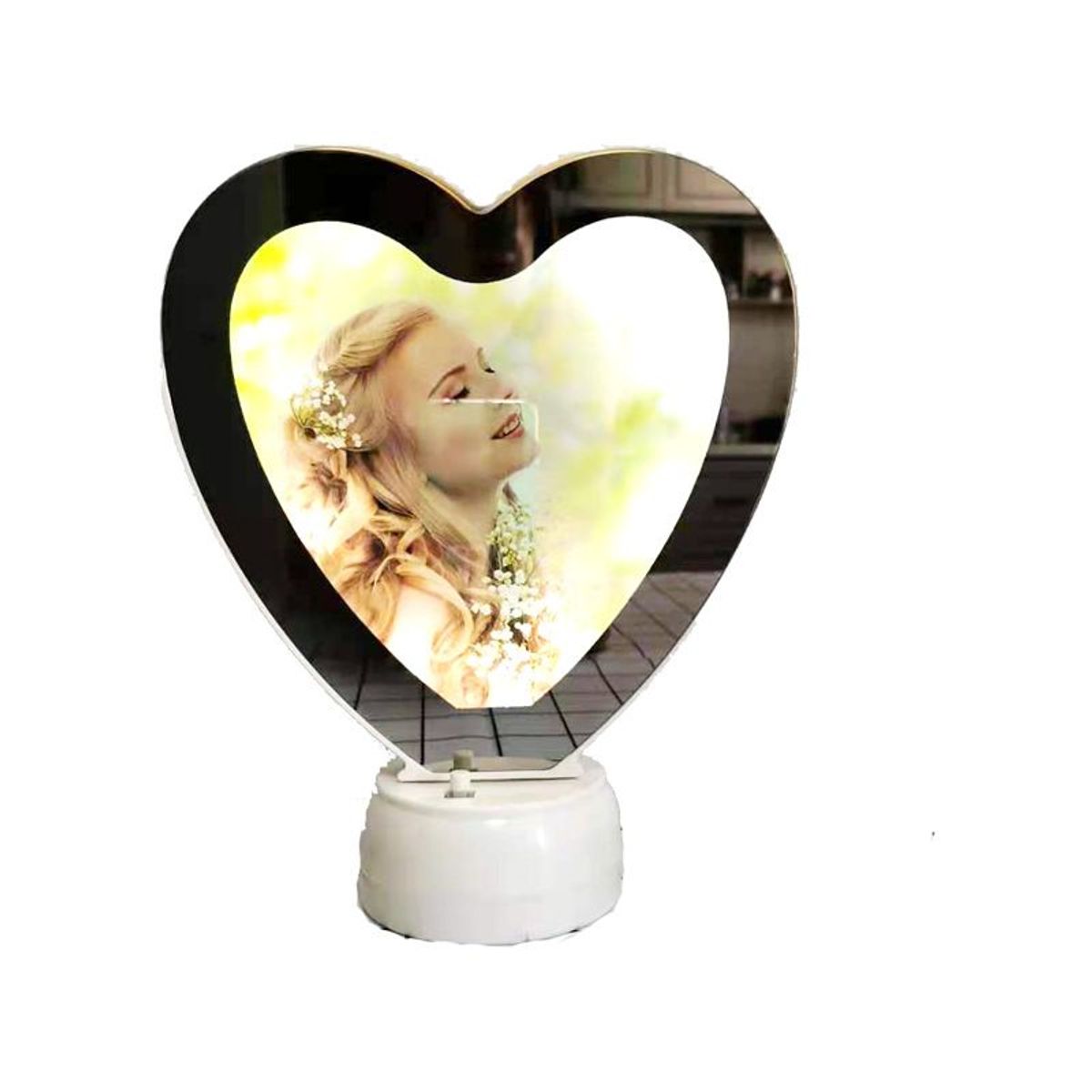 GENERICO - Espejo mágico porta retrato con luces eléctrico forma de corazón