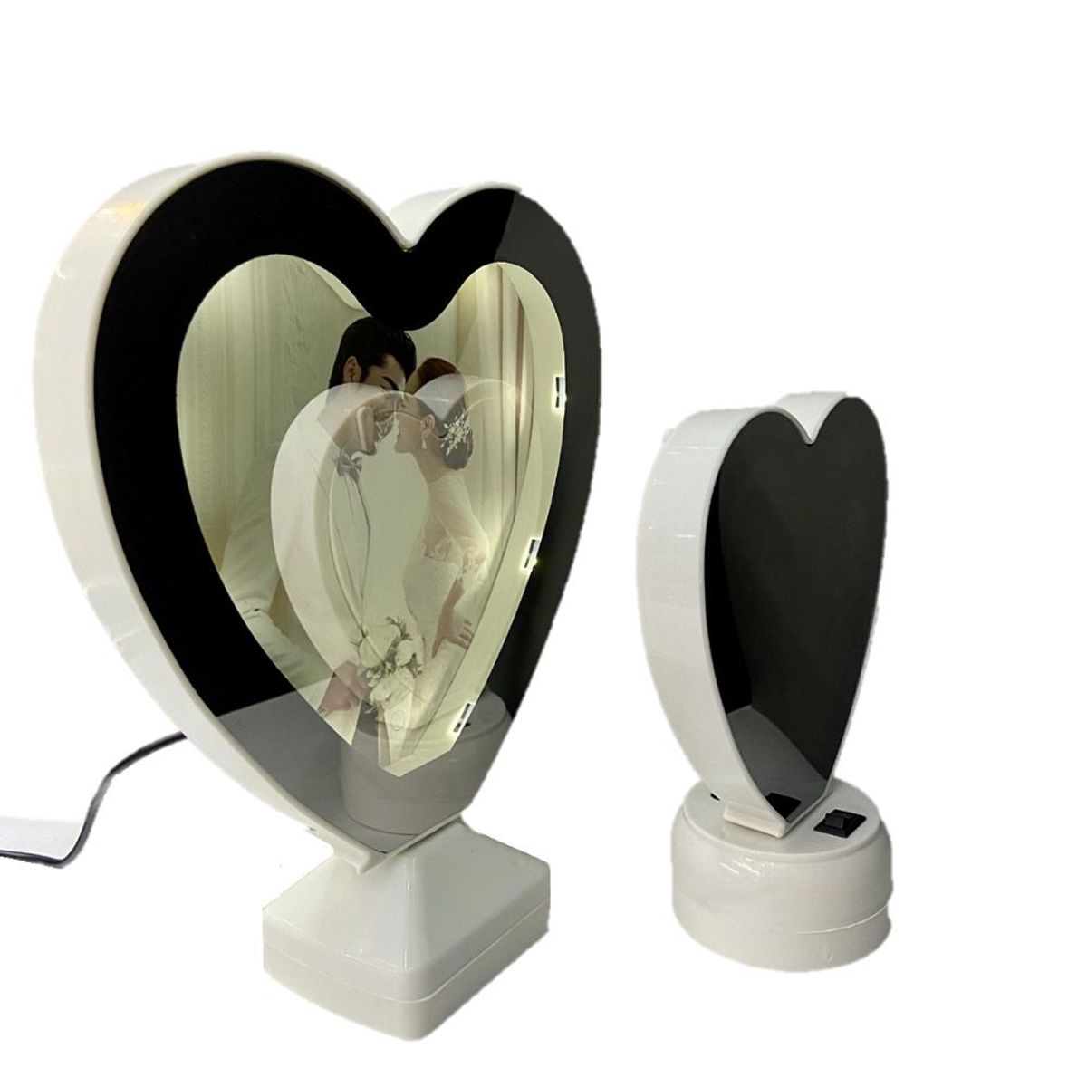 GENERICO - Espejo mágico porta retrato con luces eléctrico forma de corazón