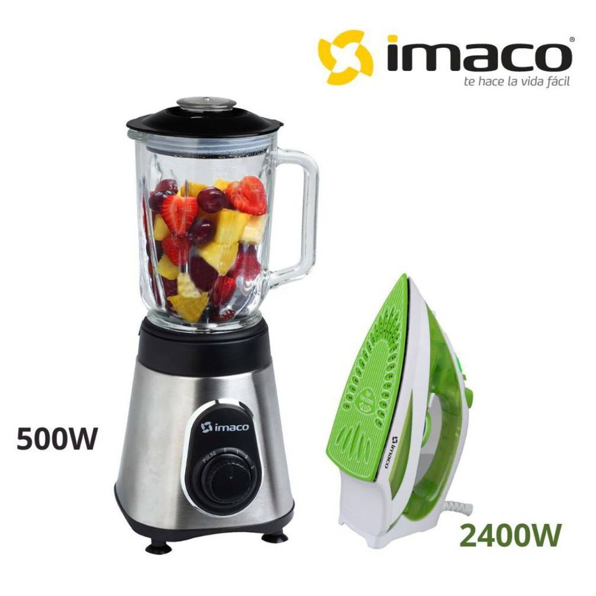 Imaco - Licuadora de Acero 500w más Plancha Nano Ceramic a vapor 2400W