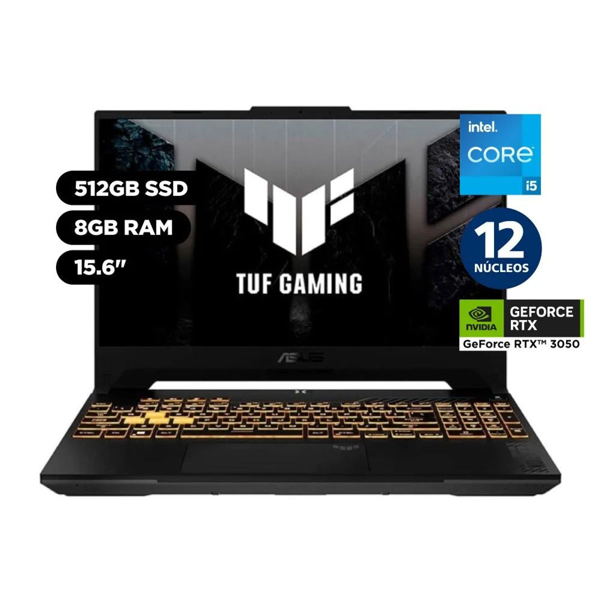 ASUS - Laptop Gaming ASUS TUF F15 15.6'' FHD 144Hz Intel Core i5-12500H 12nuc 8GB 512GB SSD RTX 3050 Win 11