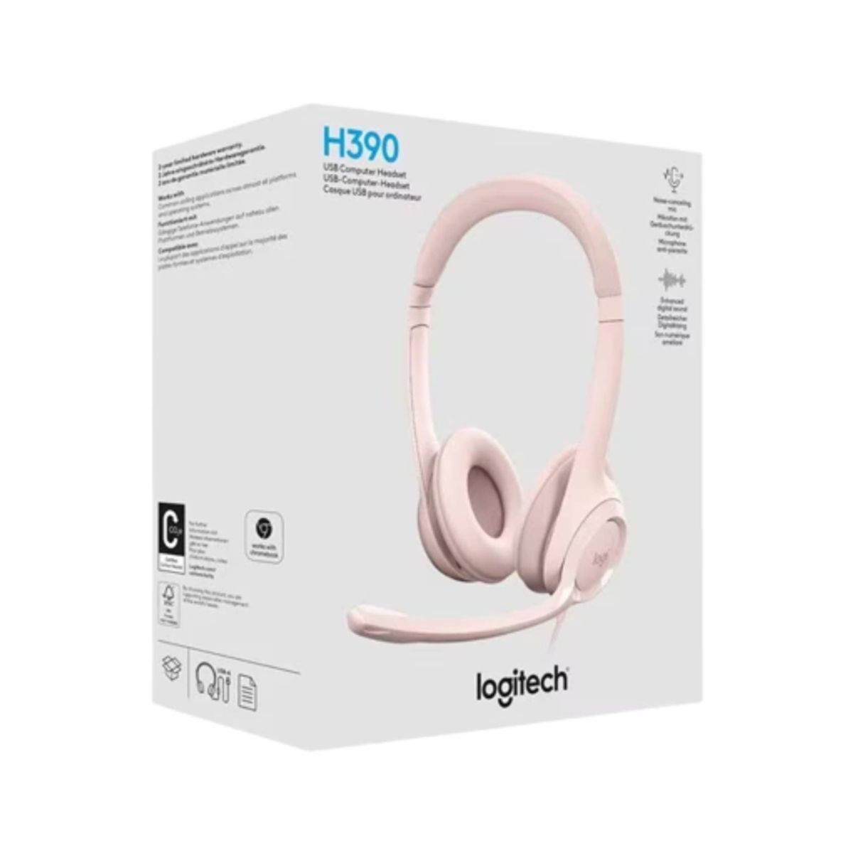 LOGITECH - AUDIFONO CON MICROFONO LOGITECH H390 CON CABLE NOISE CANCELLING ROSA
