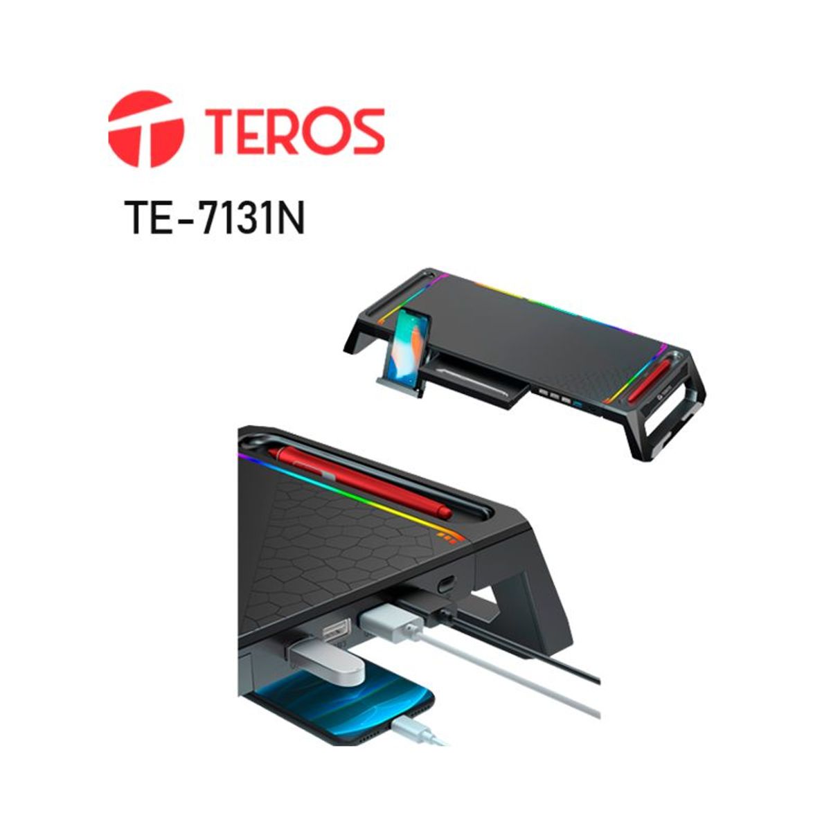TEROS - STAND PARA MONITOR TEROS TE7131N RGB MULTIPROPOSITO CON 4 PUERTOS USB