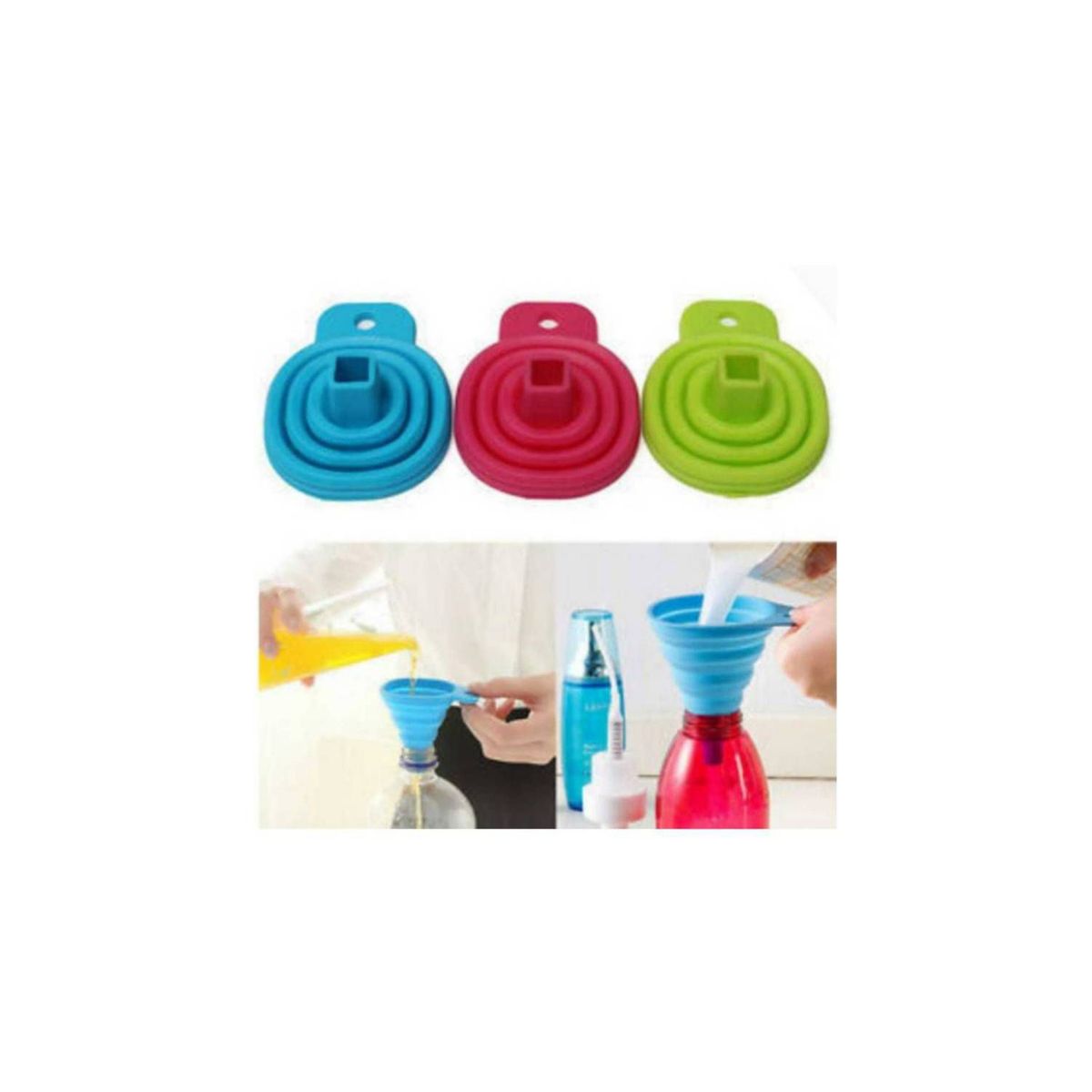 GENERICO - Pack 3 Embudos de Silicona Plegable Embudos de Cocina