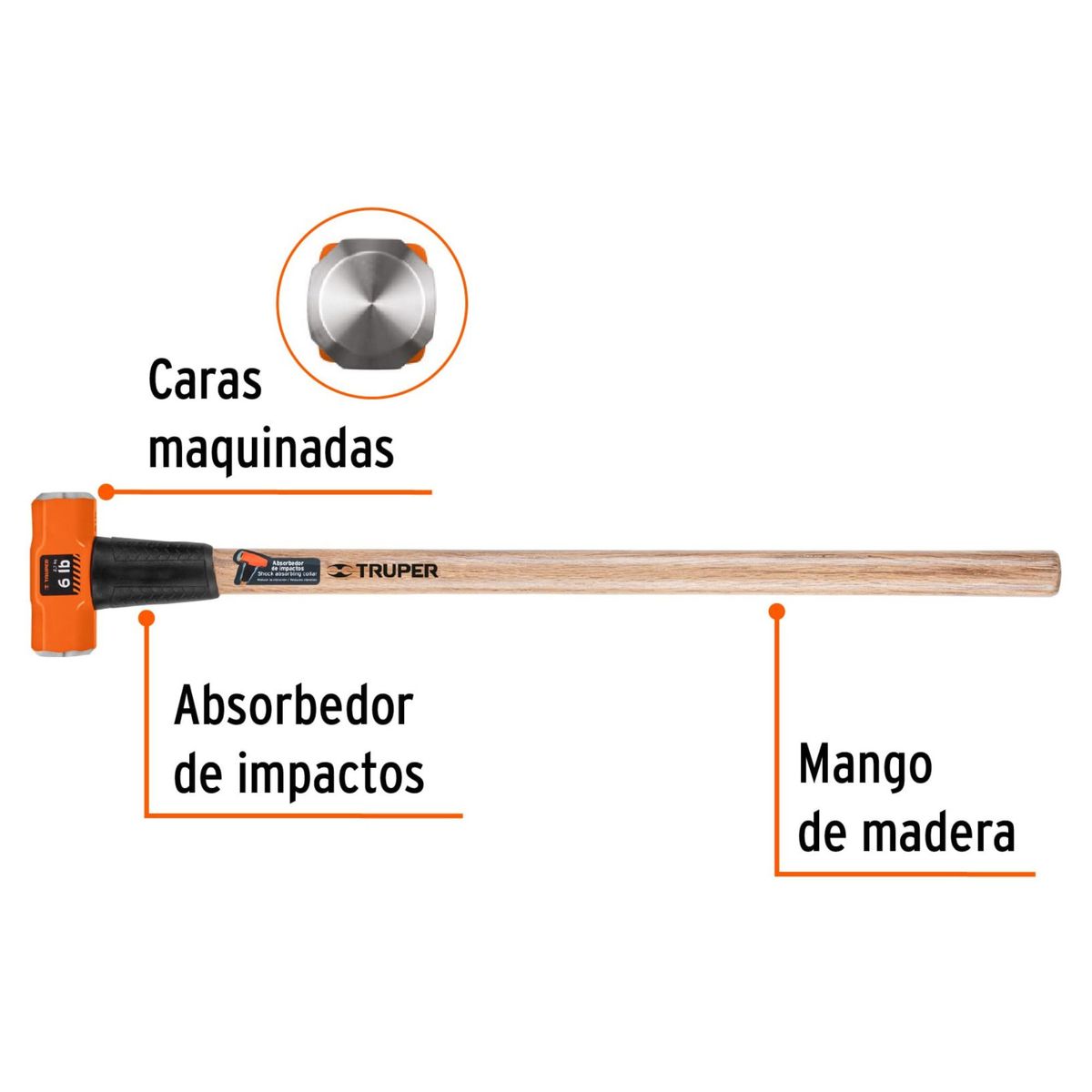 TRUPER - Comba  6 lb octagonal, mango de madera 36", Truper