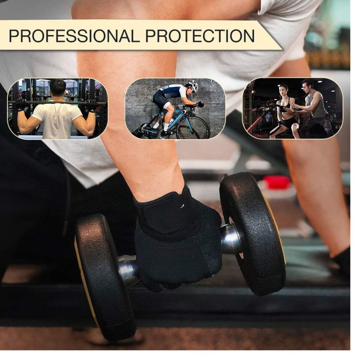 GENERICO - Guantes mitones color Negro Gym fitness Lycra MEDIUM