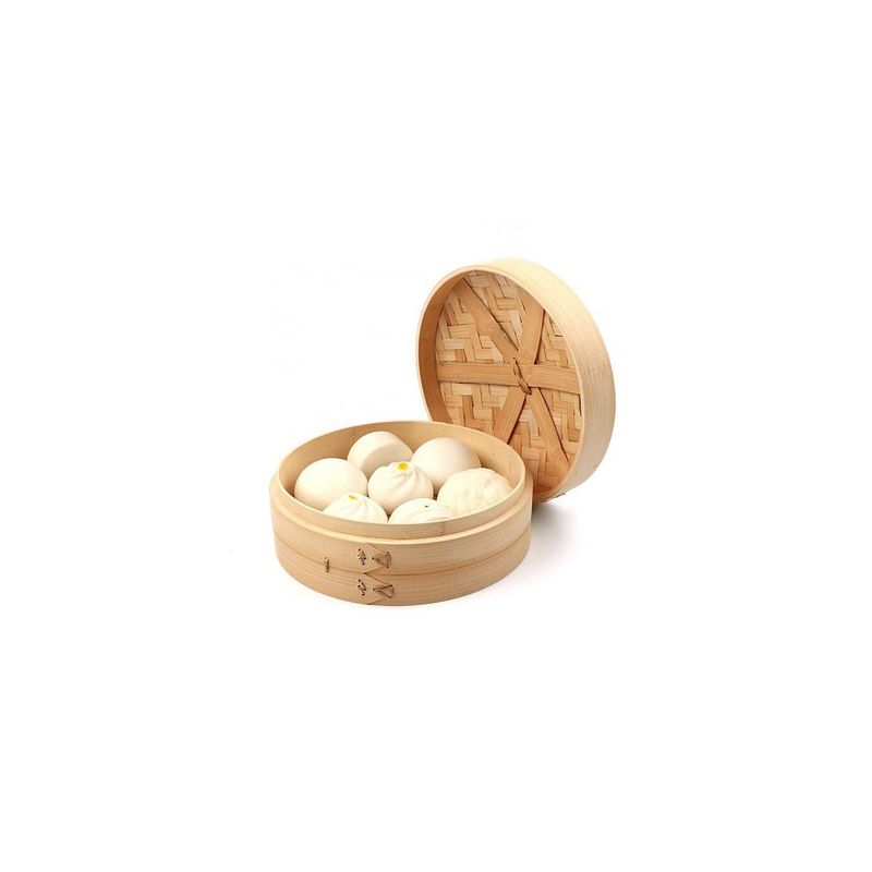 GENERICO - Vaporera De Bambu Oriental 1 Piso con tapa 23cm 2pza