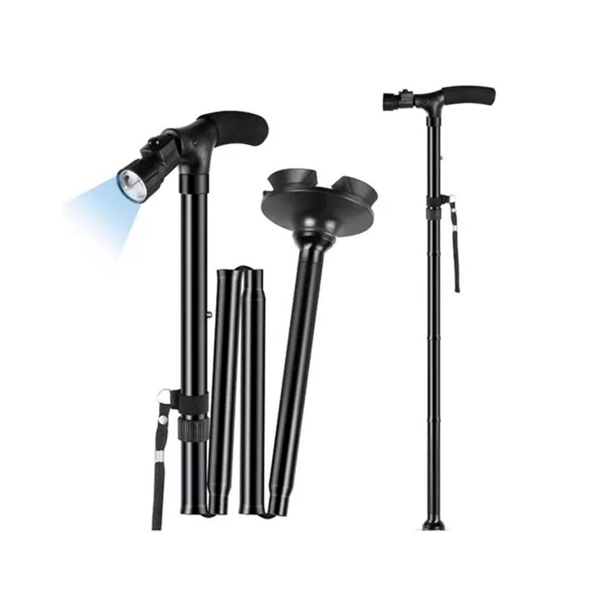 GENERICO - Baston Plegable Con Luz Led Y 4 Soportes Antideslizante