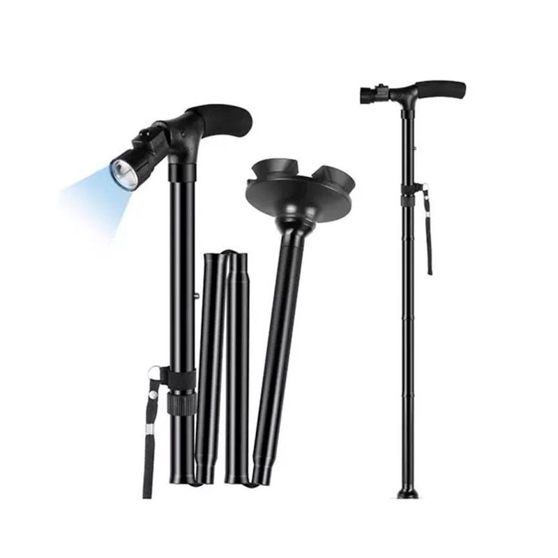 GENERICO - Baston Plegable Con Luz Led Y 4 Soportes Antideslizante