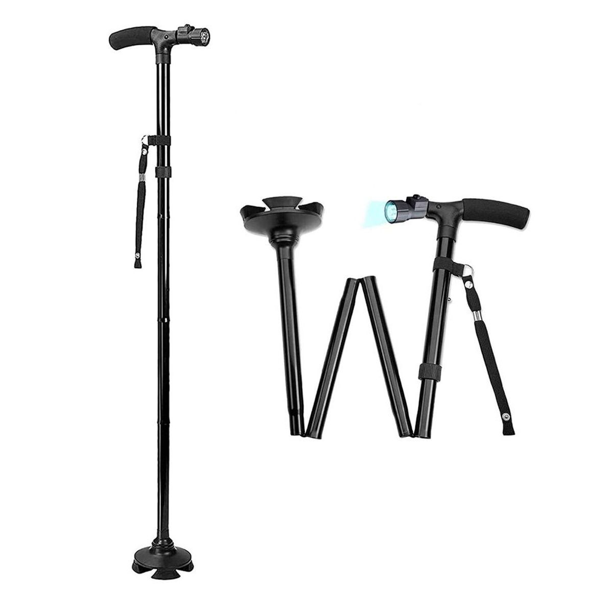 GENERICO - Baston Plegable Con Luz Led Y 4 Soportes Antideslizante