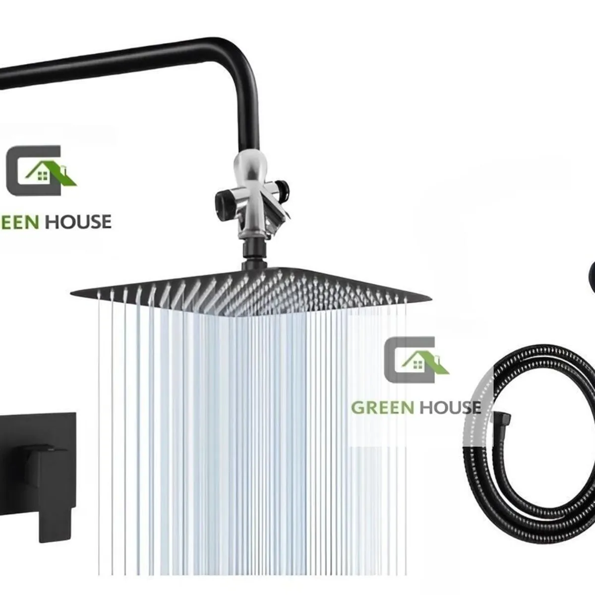 GREEN HOUSE - KIT DUCHA ESPAÑOLA DE ACERO 20CM + MEZCLADORA DUCHA + DUCHA TELEFONO