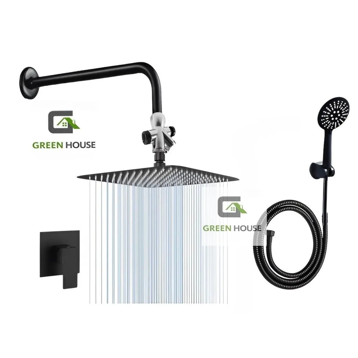 GREEN HOUSE - KIT DUCHA ESPAÑOLA DE ACERO 20CM + MEZCLADORA DUCHA + DUCHA TELEFONO