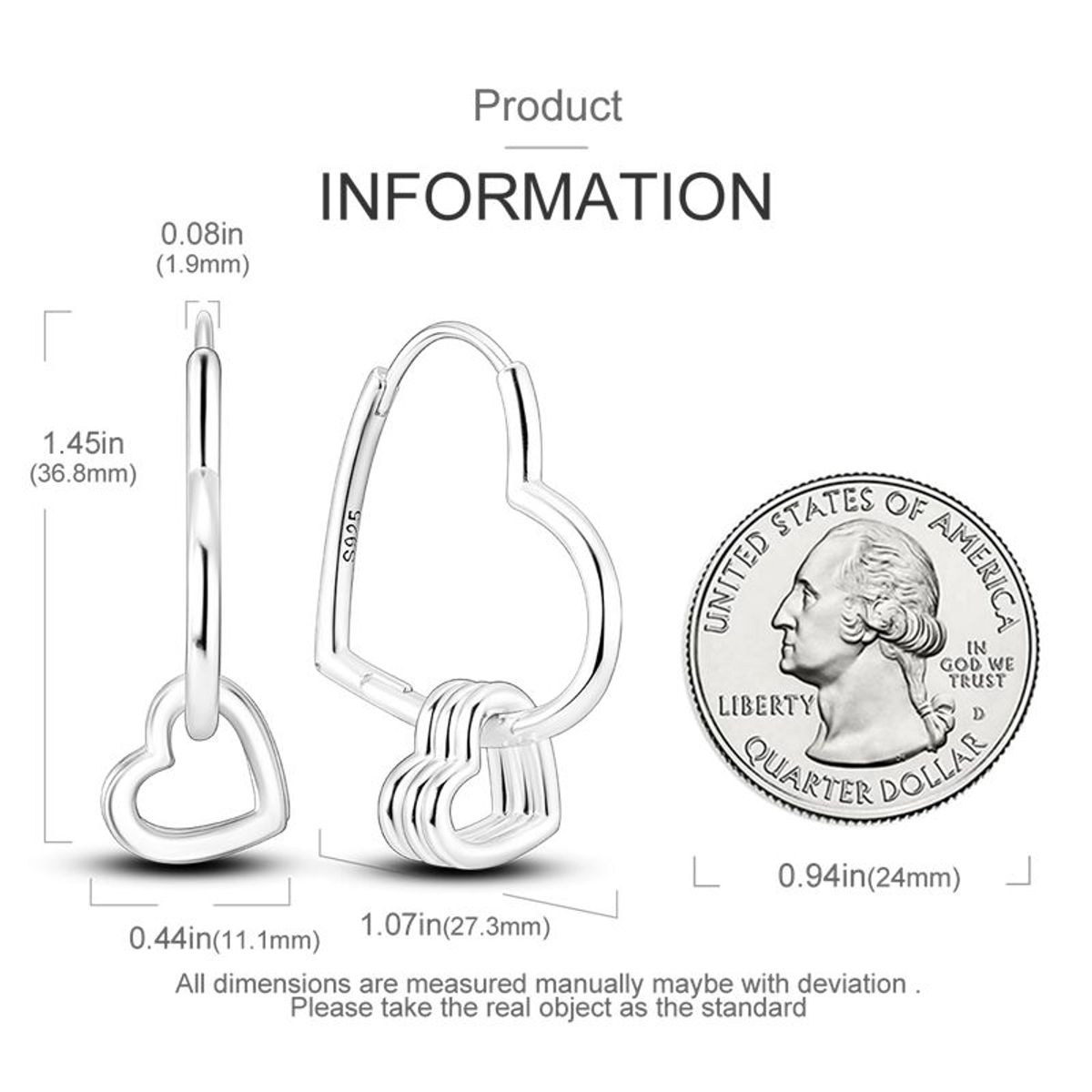 AFRODITA - Arete Pendiente de Plata 925 Modelo Hearts