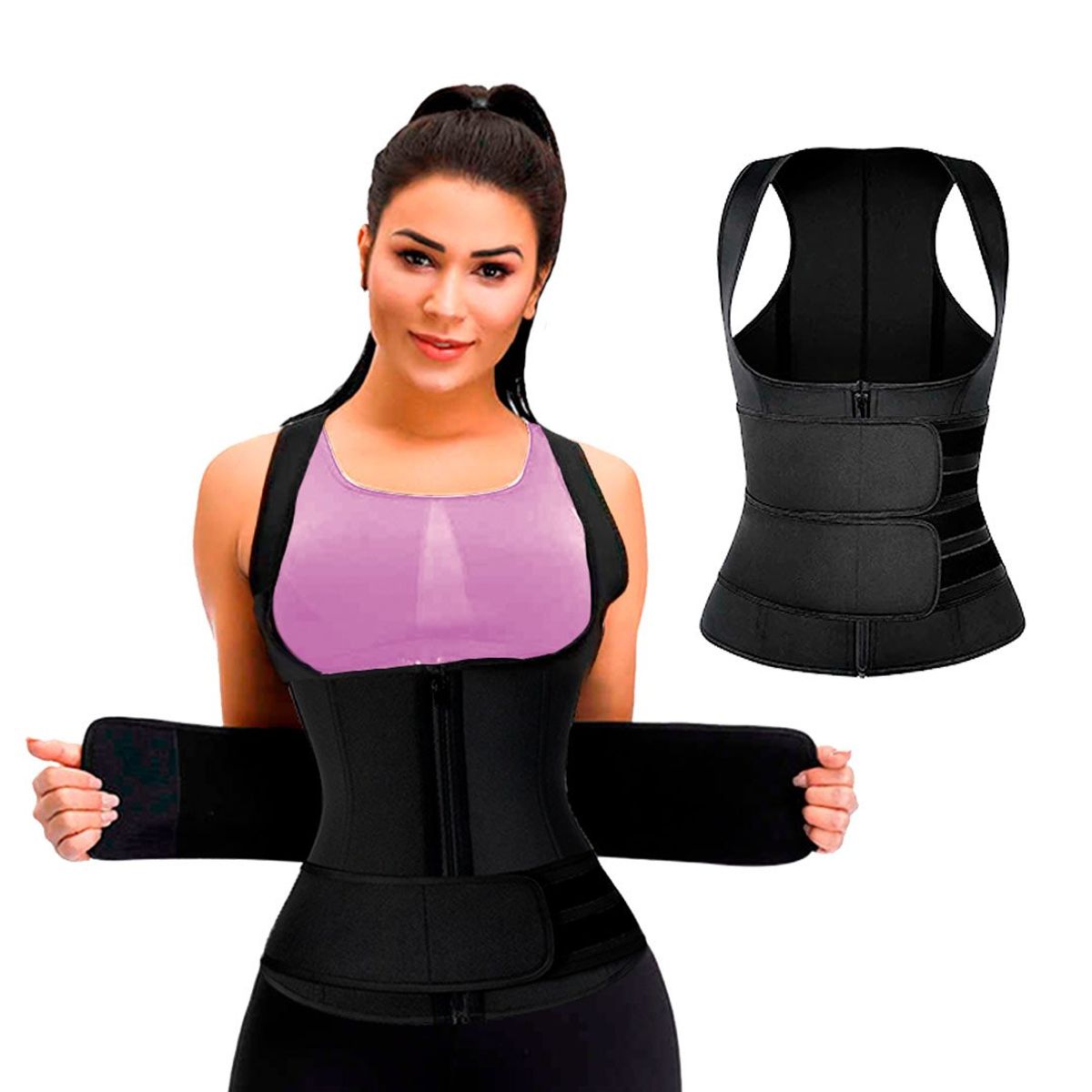 GENERICO - Chaleco Reductor Moldeador Con Doble Cinturón Neopreno Para Mujer