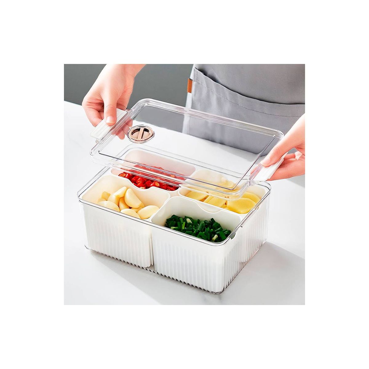 GENERICO - Caja Organizador Contenedor Alimentos Frutas Tapa 4 Divisiones