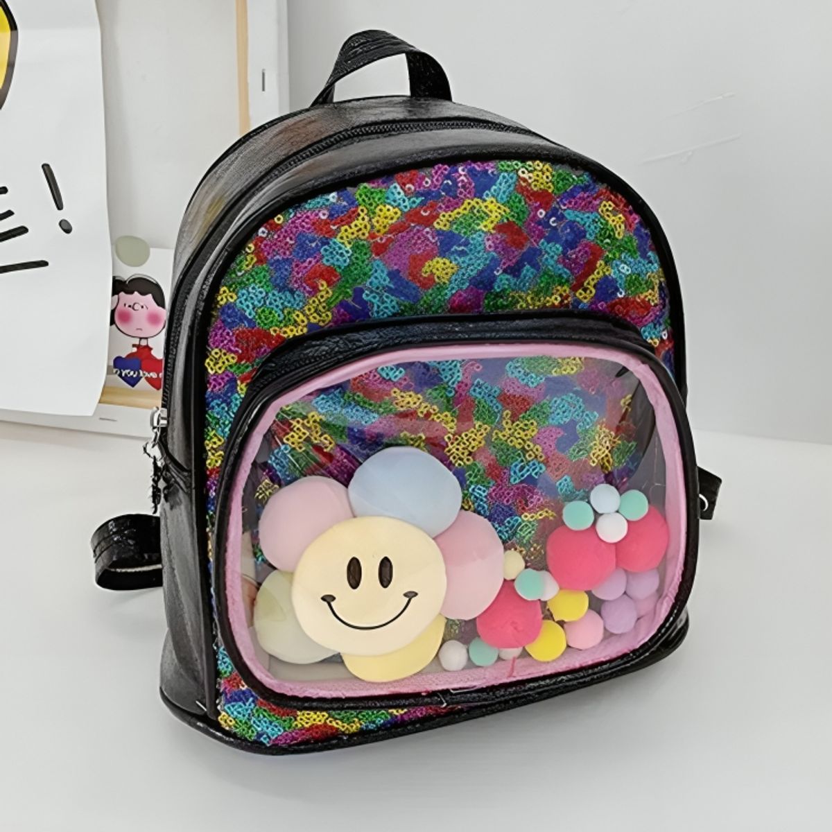 GENERICO - Mochila Kawaii Niñas Girasol negro