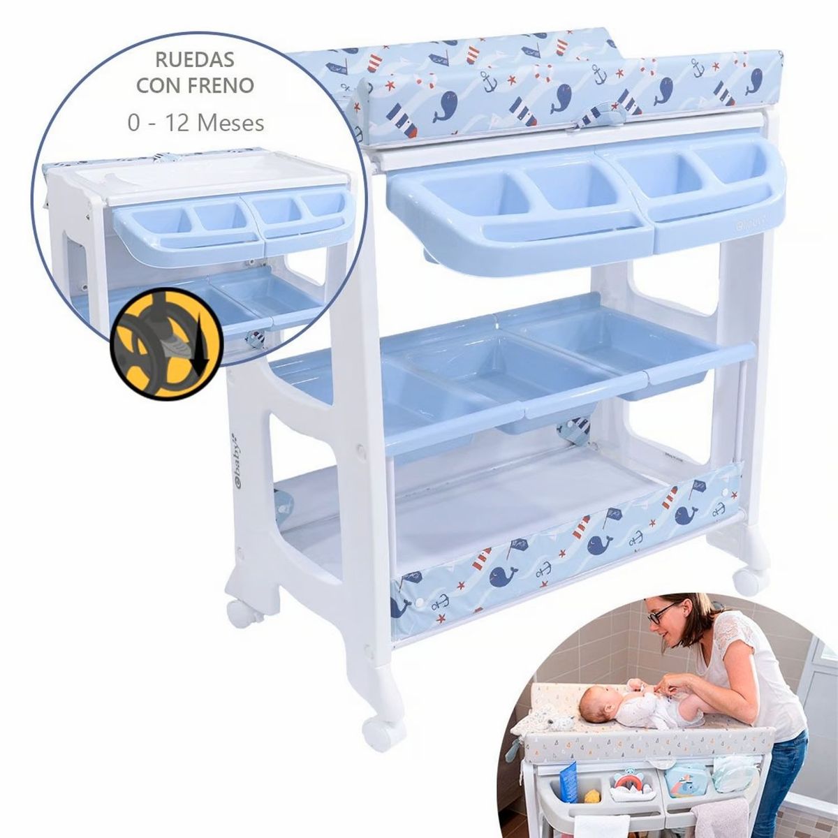 EBABY - Bañera Cambiador NATIEL CELESTE