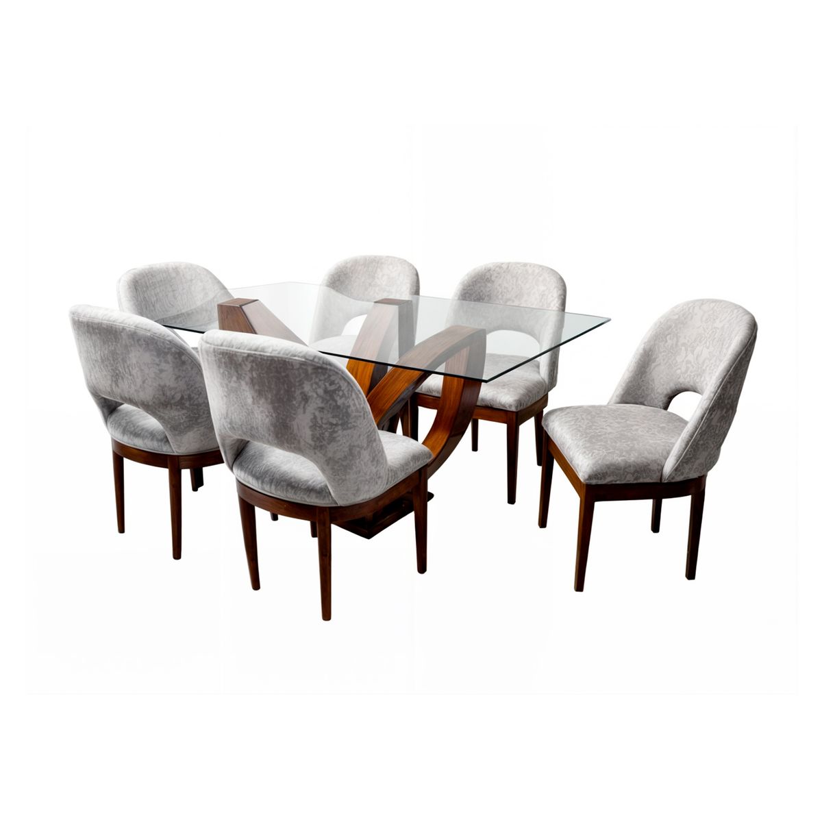 BARAKA HOME - Juego de Comedor Brasilia con 6 Sillas Mesa de Vidrio - Ivory