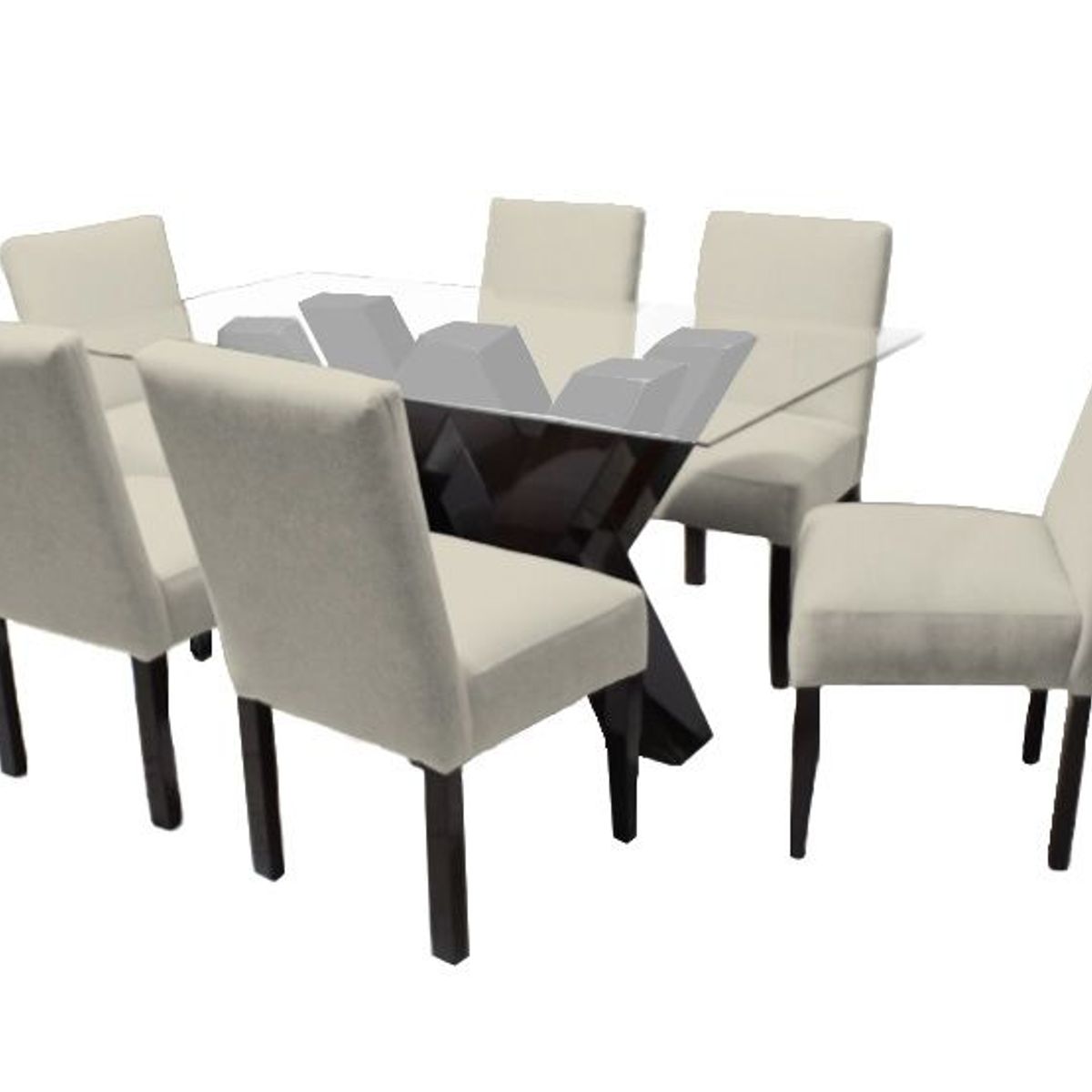 BARAKA HOME - Juego de Comedor Fortalieza con 6 Sillas Mesa de Vidrio - Beige Claro