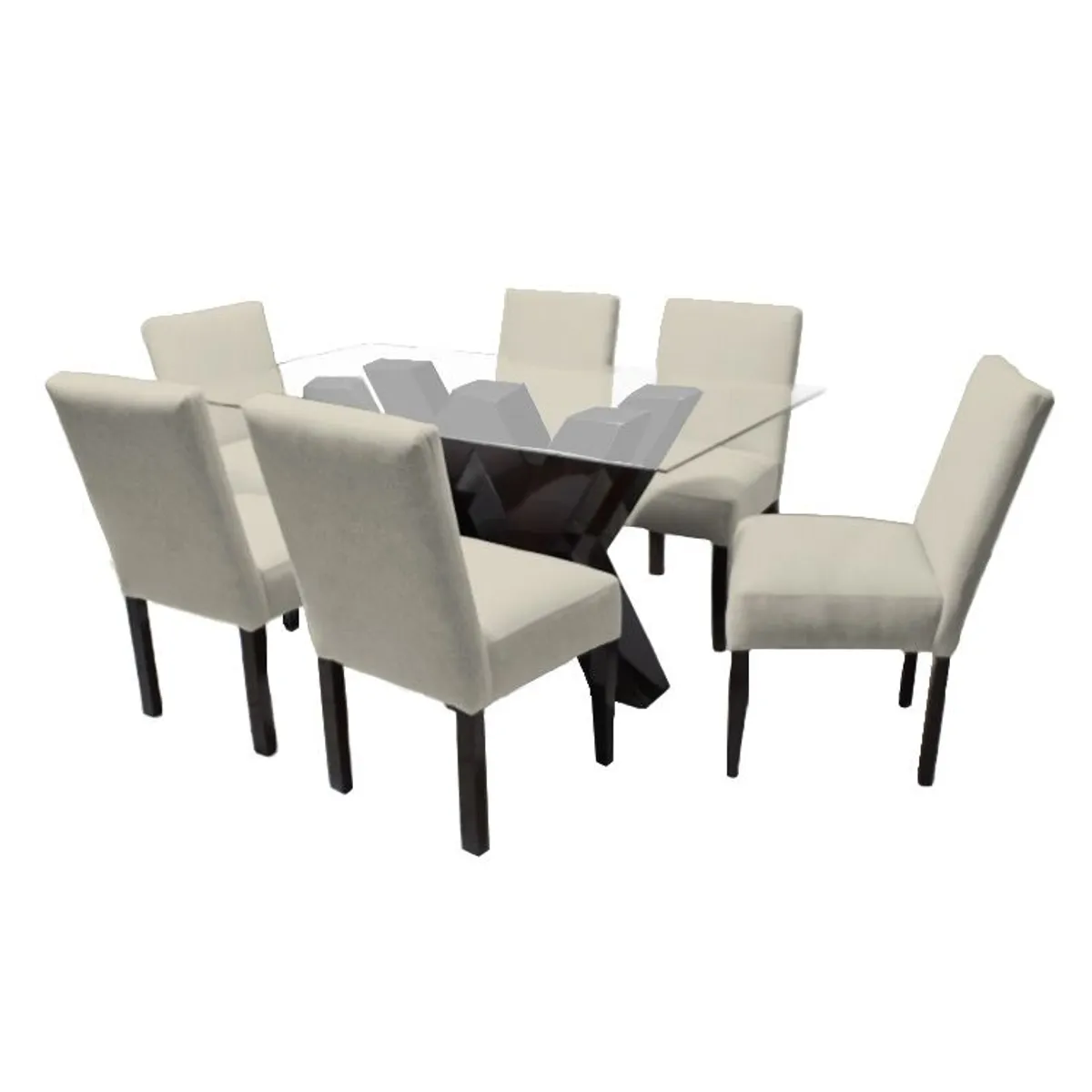 BARAKA HOME - Juego de Comedor Fortalieza con 6 Sillas Mesa de Vidrio - Beige Claro