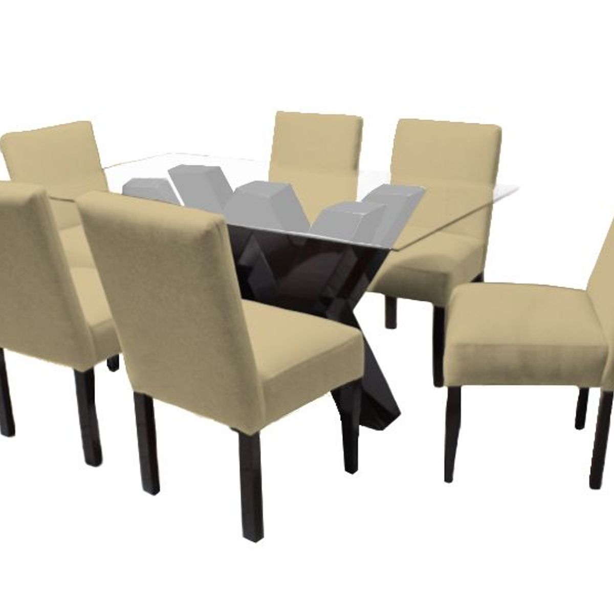 BARAKA HOME - Juego de Comedor Fortalieza con 6 Sillas Mesa de Vidrio - Beige Oscuro