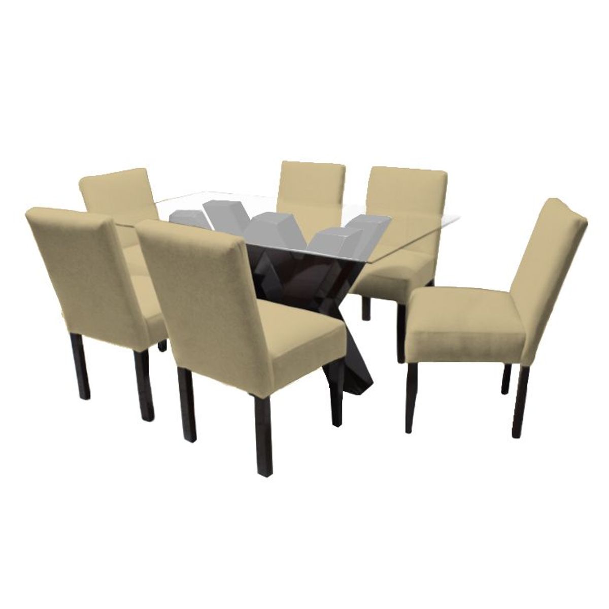 BARAKA HOME - Juego de Comedor Fortalieza con 6 Sillas Mesa de Vidrio - Beige Oscuro