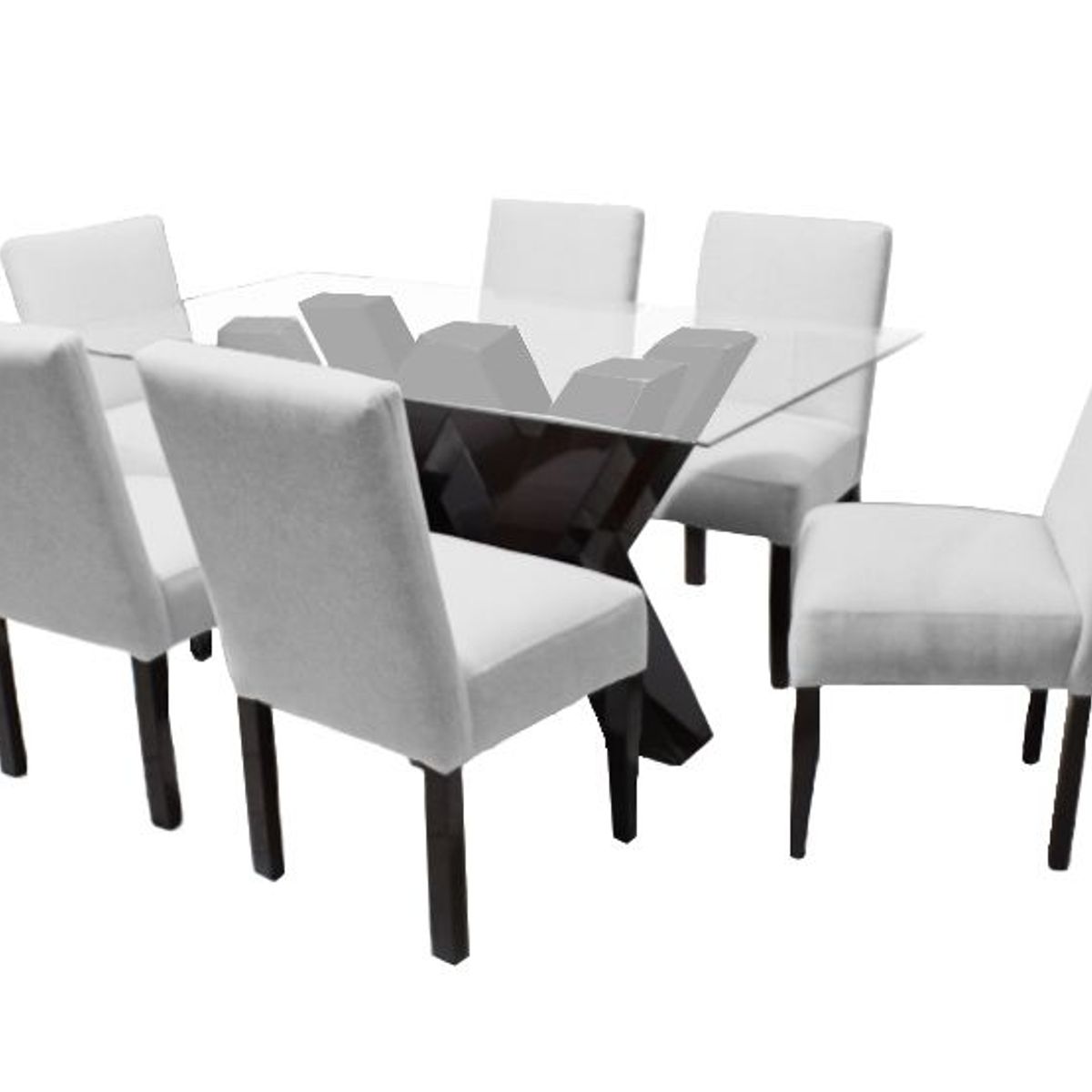 BARAKA HOME - Juego de Comedor Fortalieza con 6 Sillas Mesa de Vidrio - Gris Claro