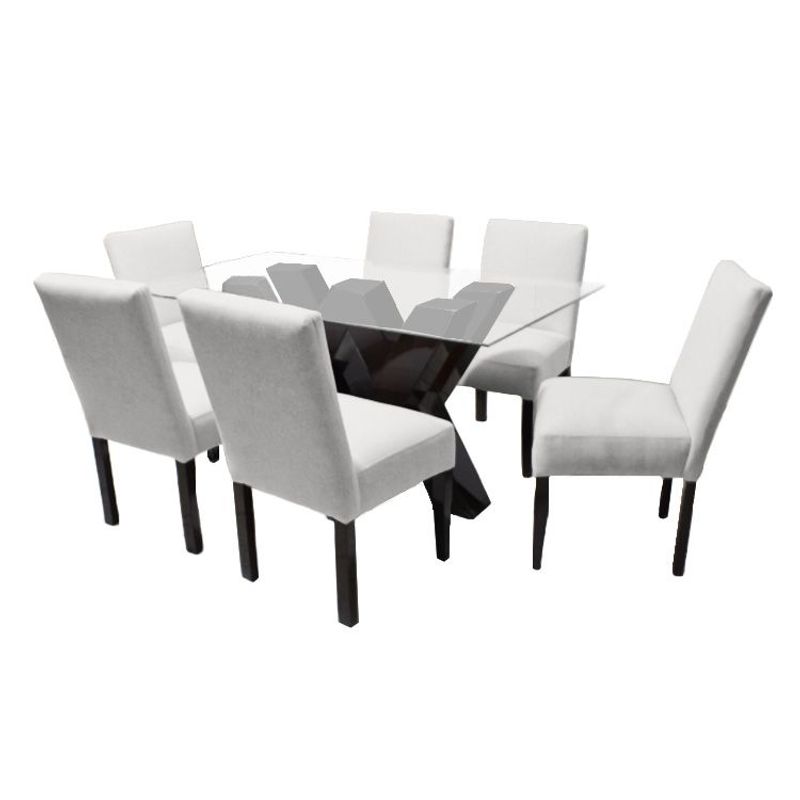 BARAKA HOME - Juego de Comedor Fortalieza con 6 Sillas Mesa de Vidrio - Ivory