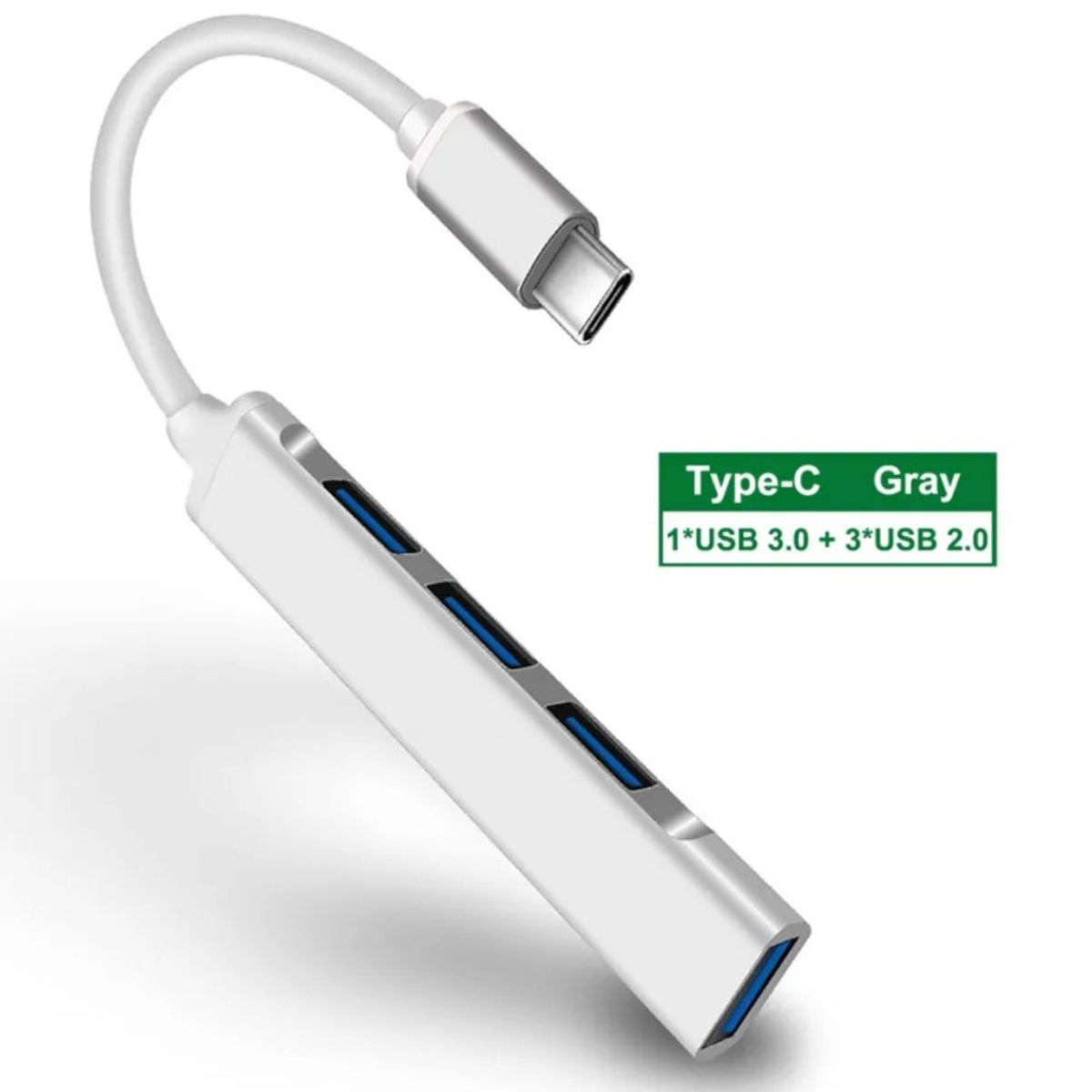 GENERICO - ADAPTADOR DE ALUMINIO HUB 4 PUERTOS TIPO C A USB 3.0 PARA PC LAPTOP