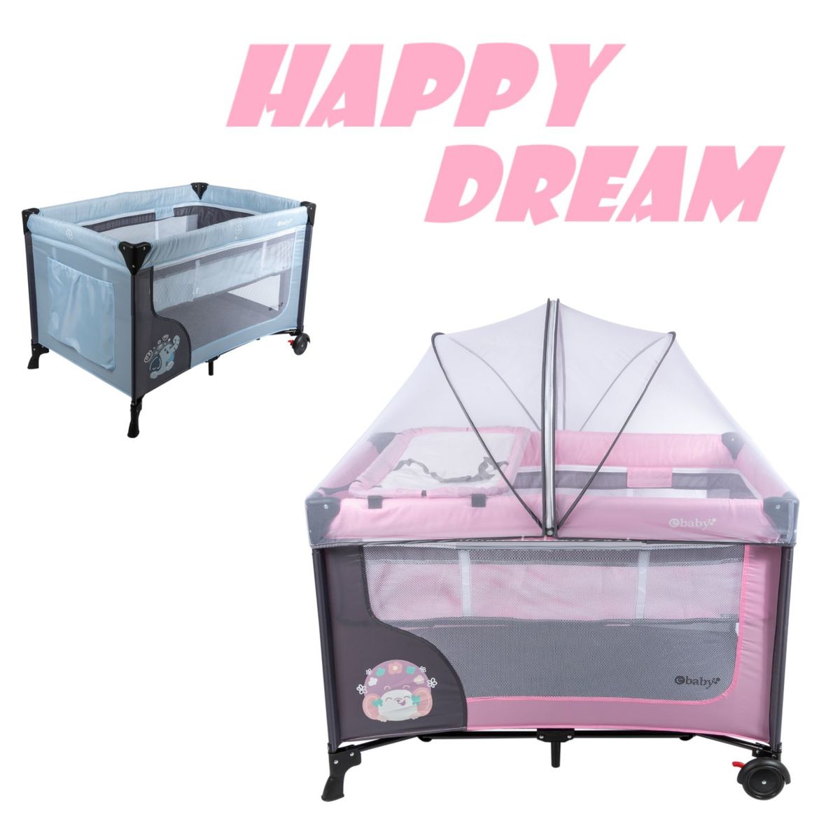 EBABY - Cuna corral con Cambiador Happy Dream -Rosa