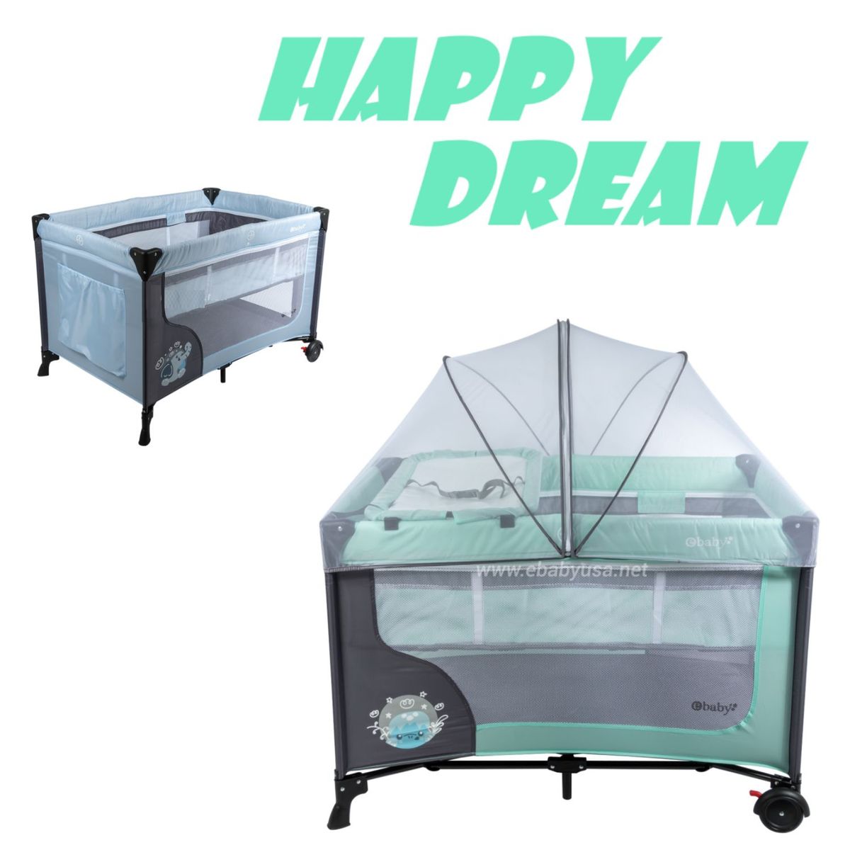 EBABY - Cuna corral con Cambiador Happy Dream -Verde