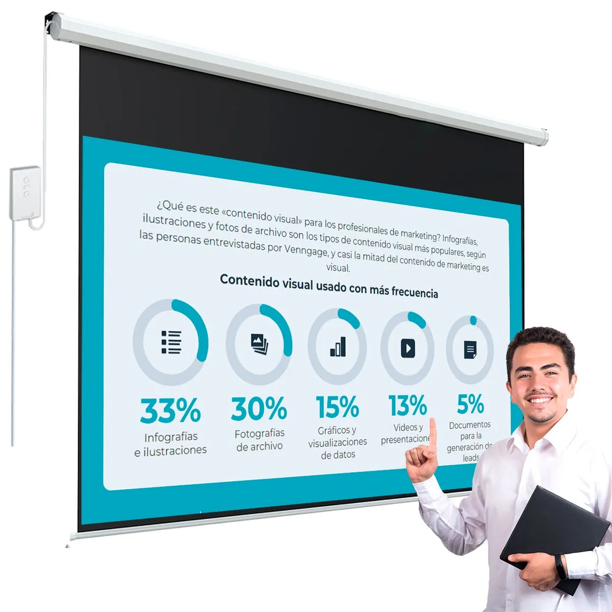 OWLENZ - Pantalla Retráctil para proyector Ecran Eléctrico 120 Pulgadas H120MT