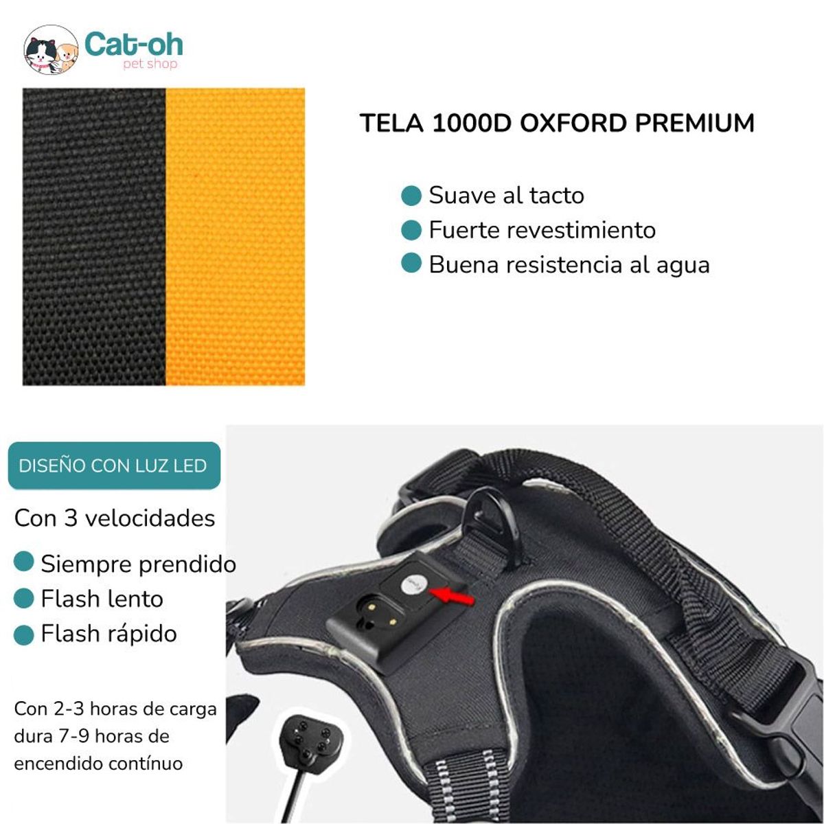 CAT OH - Arnés para perros LED Negro M