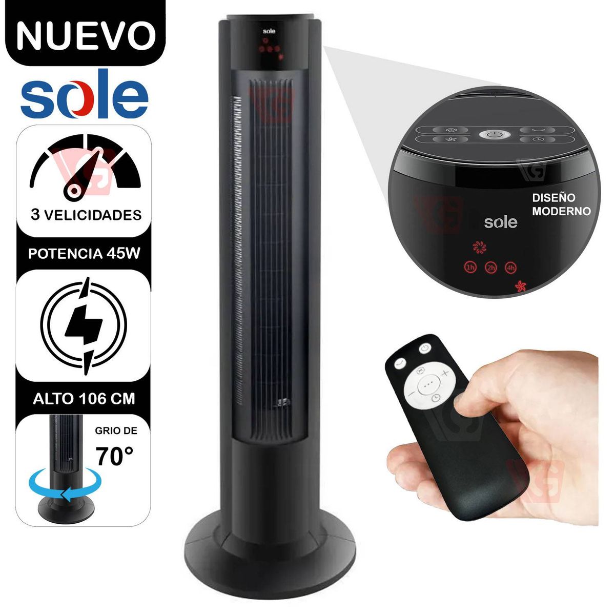 SOLE - Ventilador de Aire Sole Tipo Torre 106cm SOLAIR018 - Negro