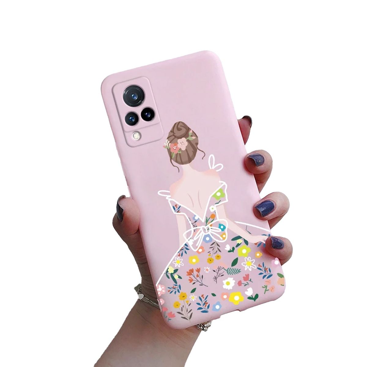 GENERICO - Funda Protector Case VIVO V21E 4G - CHICA VESTIDO ROSA