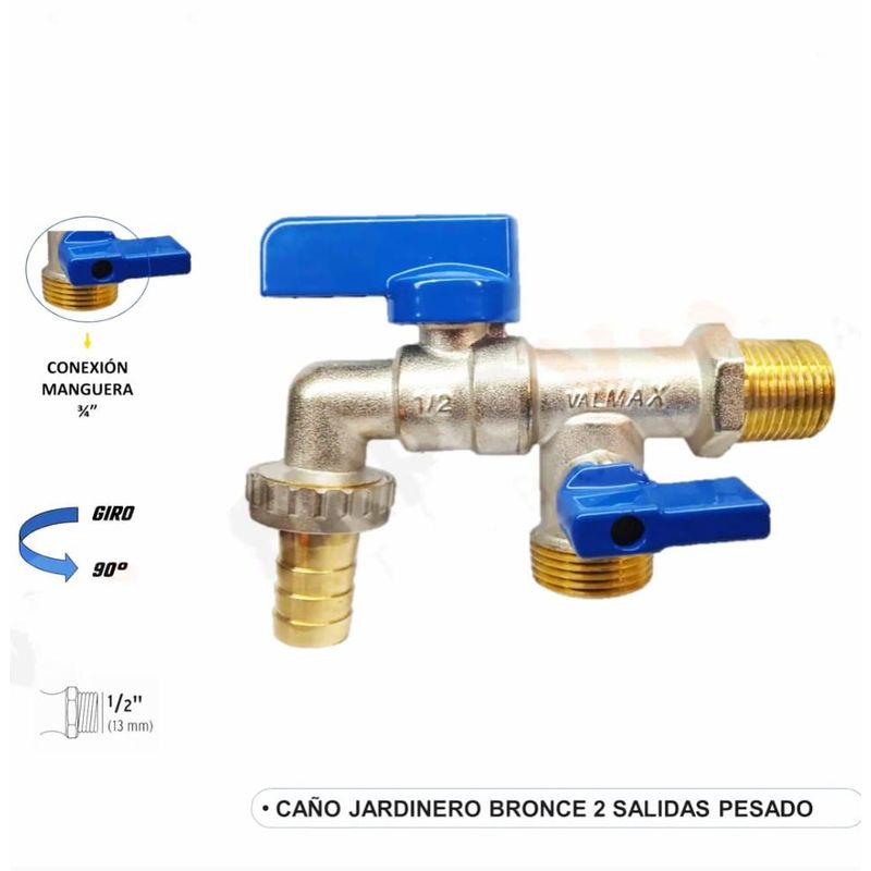 VALMAX - CAÑO PARA  LAVANDERIA Y JARDIN - BRONCE DE DOBLE SALIDA PESADO VALMAX