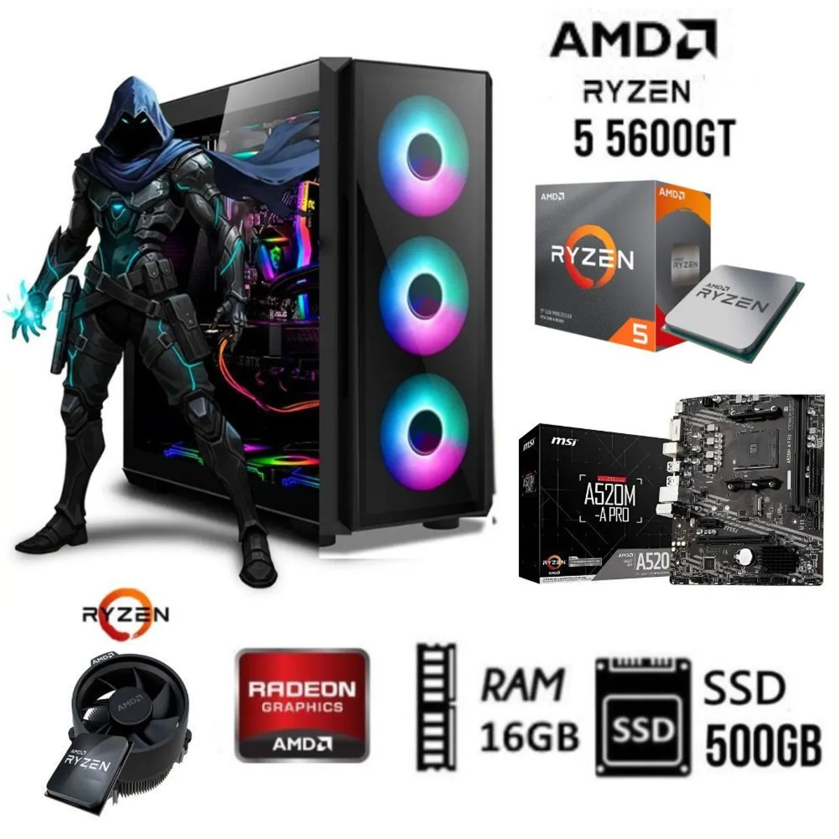 AMD CORP - COMPUTADORA PC GAMER RYZEN 5-5600GT 32GHZ RAM 16GB SSD 500GB CASE GAMER RGB