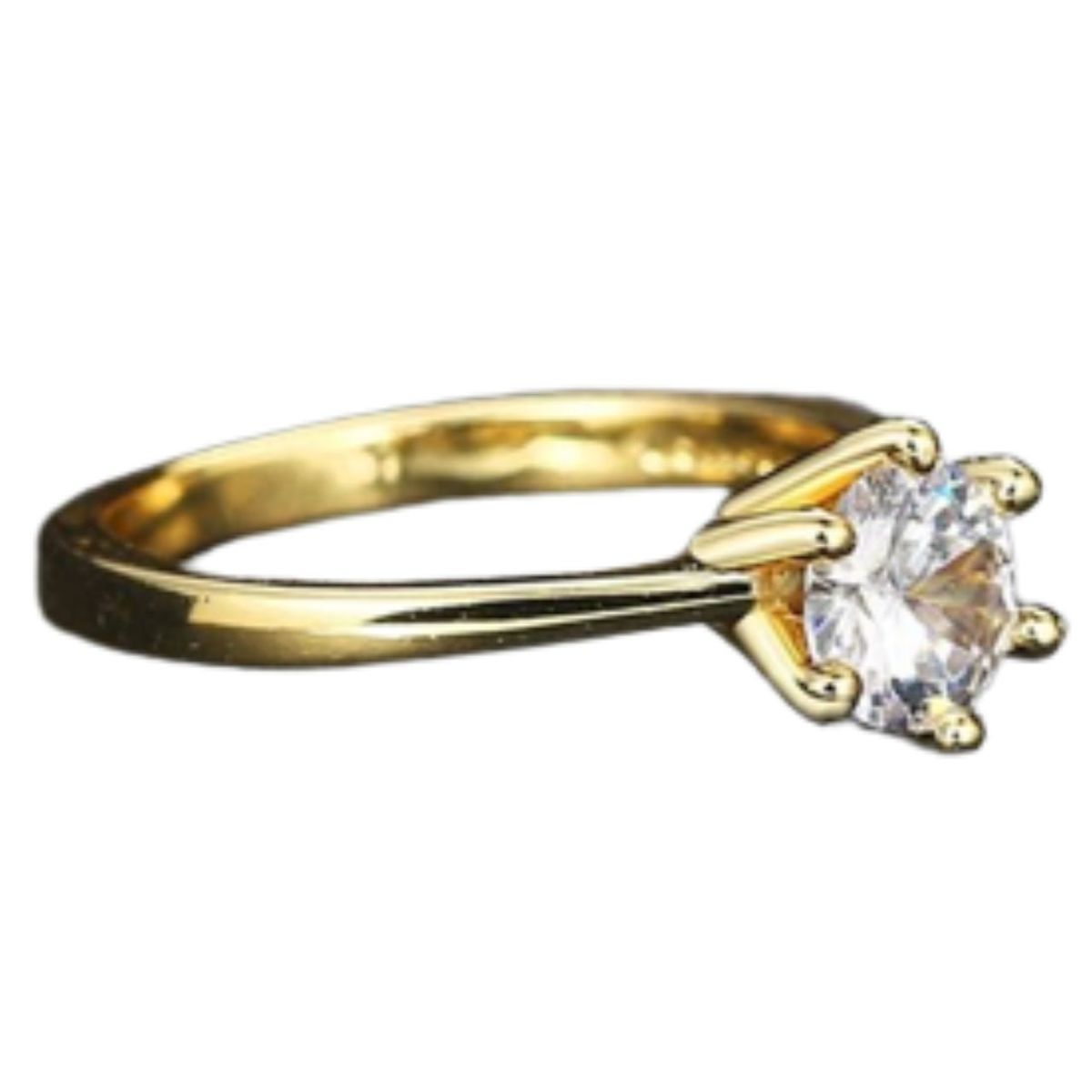 GENERICO - Anillo Compromiso Solitario Yellow Gold Bañado Oro18K San Valentín