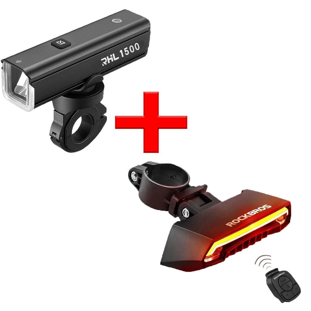 ROCKBROS - Kit Luz Delantera 1500 Lm + Luz Trasera C/Laser P/Bicicleta