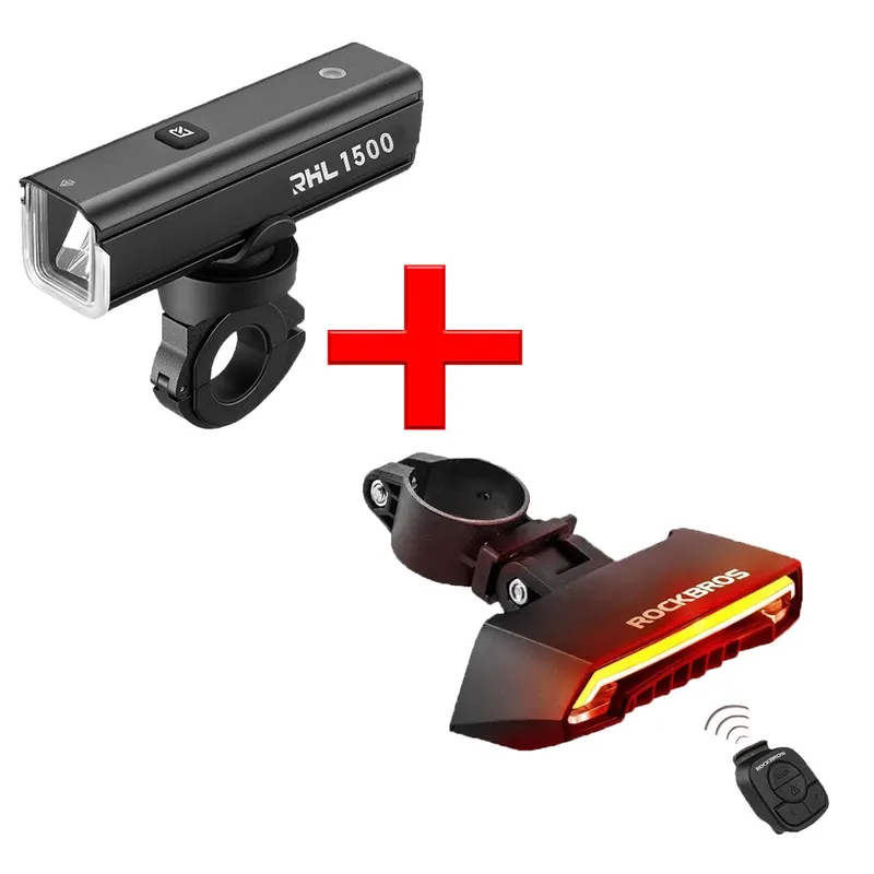 ROCKBROS - Kit Luz Delantera 1500 Lm + Luz Trasera C/Laser P/Bicicleta