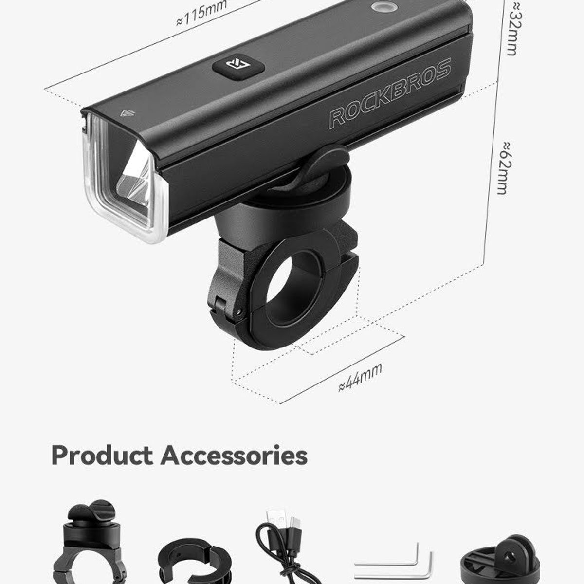 ROCKBROS - Kit Luz Delantera 1500 Lm + Luz Trasera C/Laser P/Bicicleta
