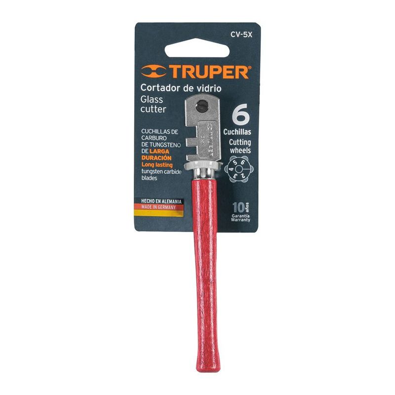 TRUPER - CORTA VIDRIO MANGO DE MADERA 6 CUCHILLAS 4MM 12954 TRUPER