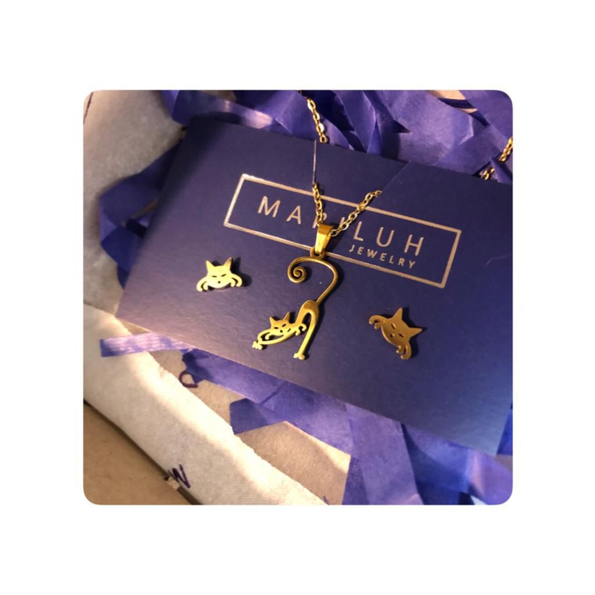 GENERICO - Pack Acero Collar con dije y Aretes - Gato Arañon Dorado