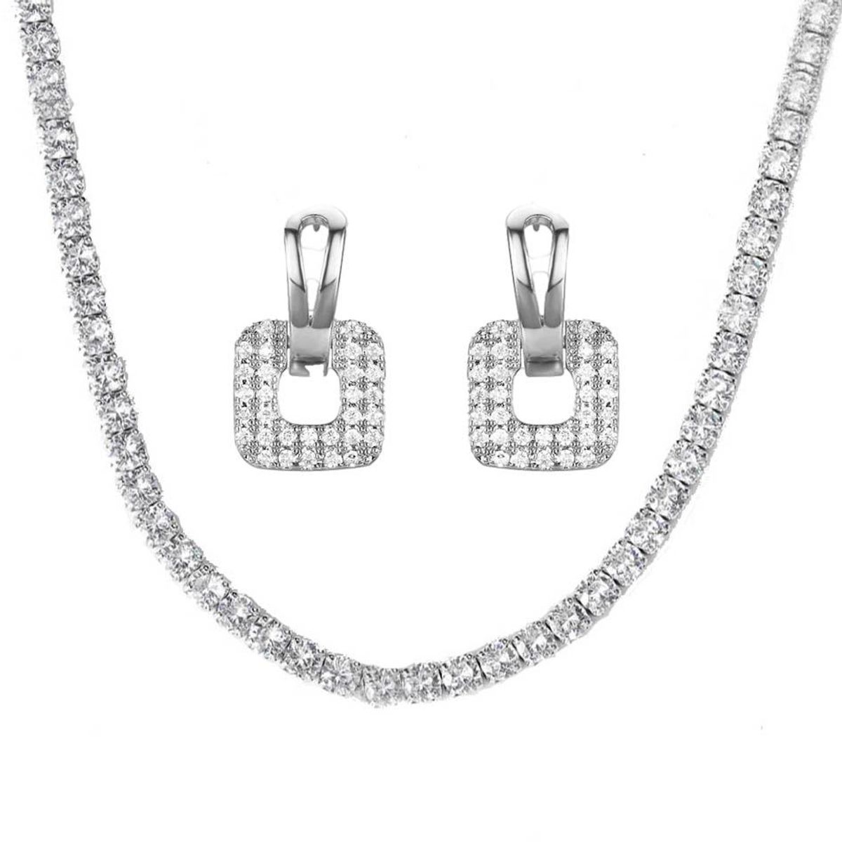 LA TIENDA 88 JOYAS Y ACCESORIOS - La Tienda 88 - Set Collar y Aretes Mujer Cristal Suizo Bañado - Blanco