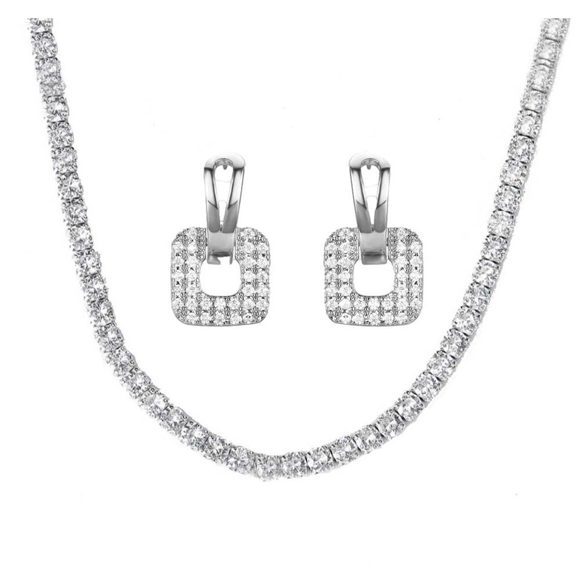 LA TIENDA 88 JOYAS Y ACCESORIOS - La Tienda 88 - Set Collar y Aretes Mujer Cristal Suizo Bañado - Blanco