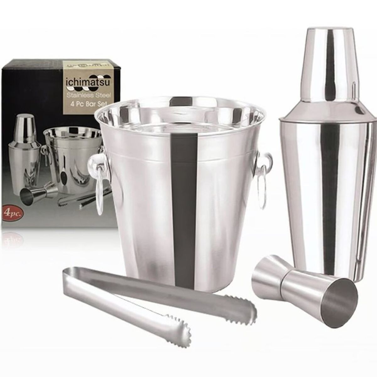GENERICO - Set de bar 4 piezas acero inoxidable