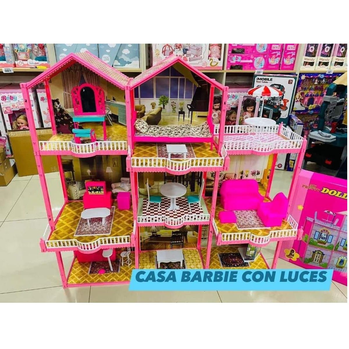 OEM - Casa De Muñecas Amoblada De 3 Pisos Barbie 245 Piezas