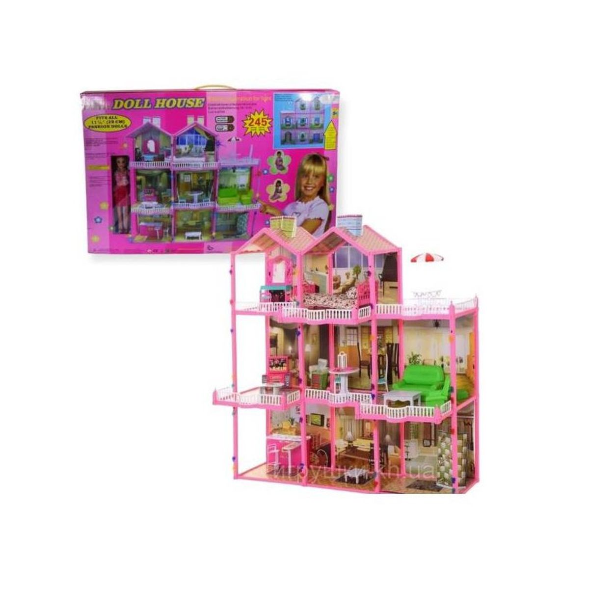 OEM - Casa De Muñecas Amoblada De 3 Pisos Barbie 245 Piezas