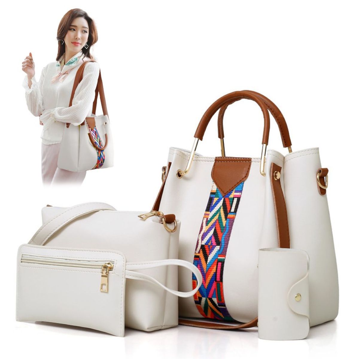 KELLER - Juego de Carteras Bolsos 4 Piezas Blanco